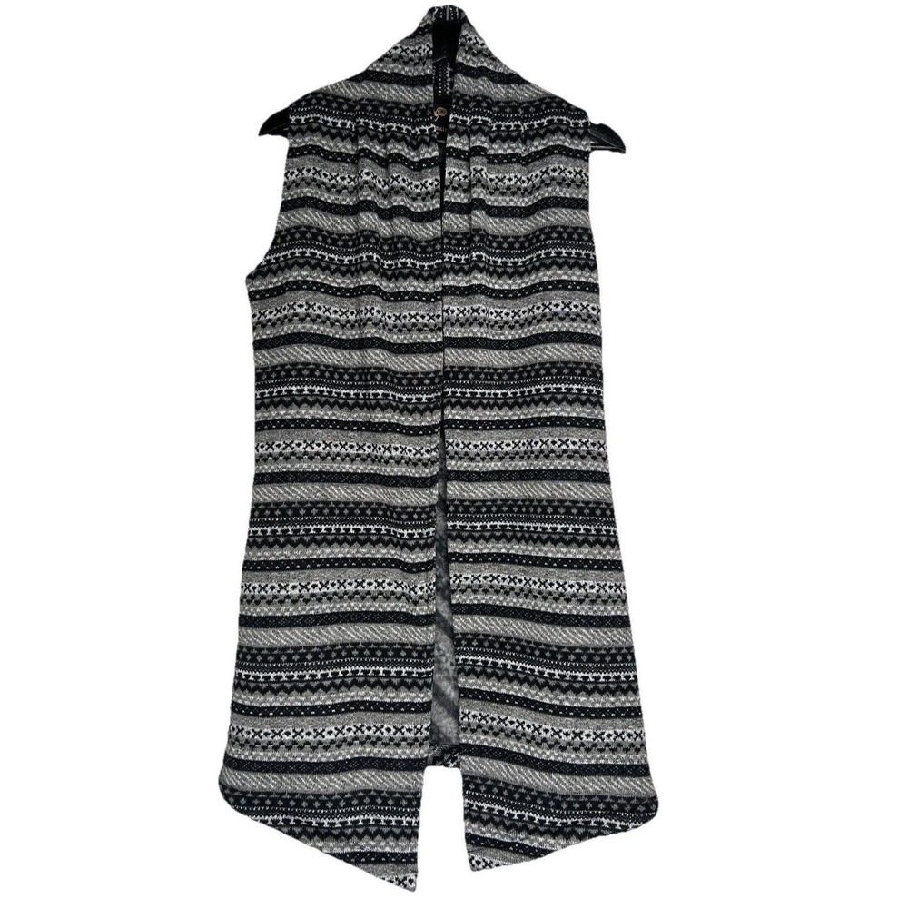 Wooly Bully Wear Womens Black Gray Fair Isle Fleece Lined Longline Vest Small